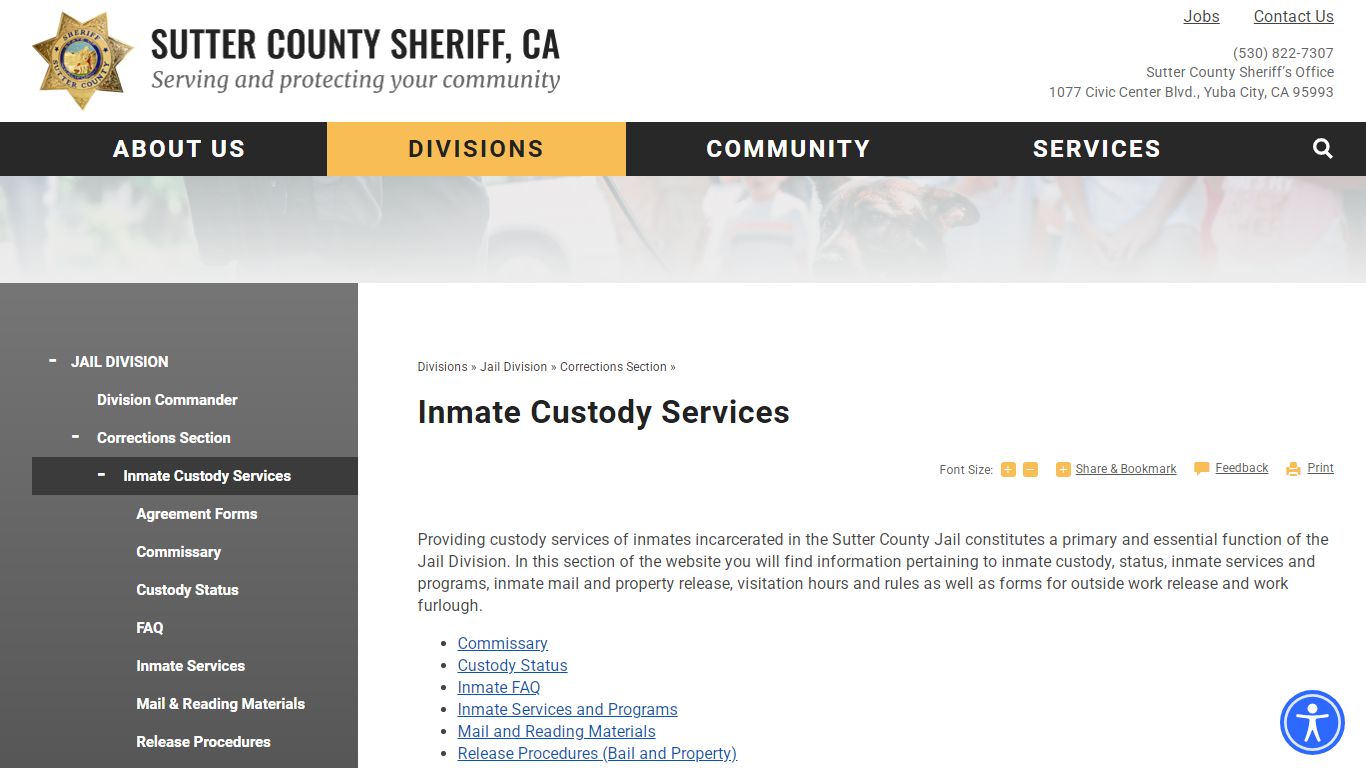 Inmate Custody Services | Sutter County Sheriff, CA